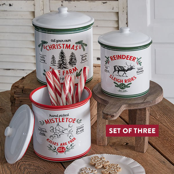 Enamel Inspired Holiday Storage Containers, Set of 3