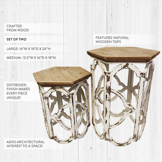 Distressed Wooden Scalloped Side Tables, Set of 2 - DES Exclusive