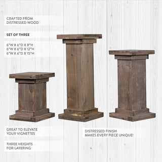 Distressed Wood Pedestal Column Risers, Set of 3