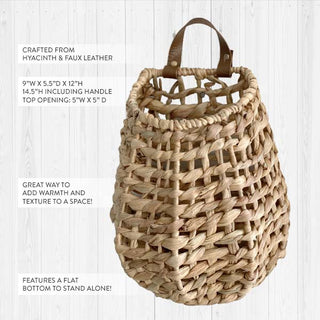 Wall Basket with Faux Leather Handle