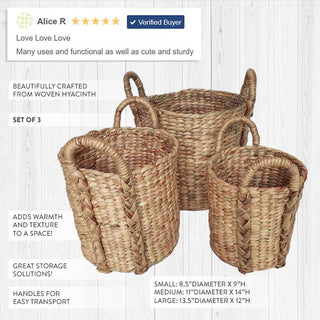 Hyacinth Storage Baskets, Set of 3