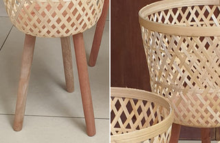 Woven Bamboo Baskets on Stand, Set of 3