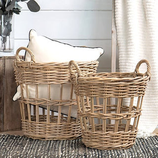 Rattan Baskets With Handles, Set of 2