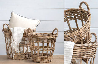 Rattan Baskets With Handles, Set of 2