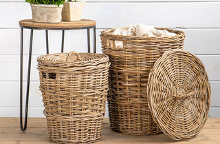 Round Rattan Storage Basket with Lids, Set of Two