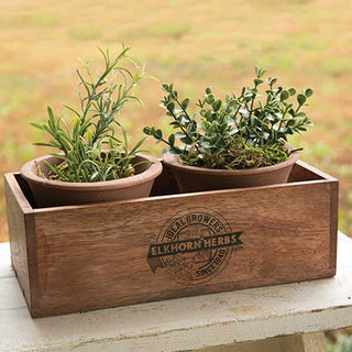 Wooden Herb Box With Handmade Terracotta Pots
