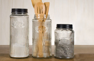 Corrugated Glass Kitchen Canisters, Set of 3