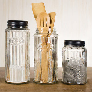 Corrugated Glass Kitchen Canisters, Set of 3