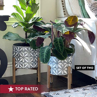 Metal Planters | Embossed Set of 2 with Stands