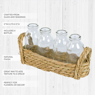 Wicker Basket with Four Milk Bottles