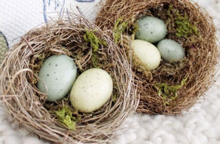 Twig Nest With Pastel Speckled Eggs, Set of Two