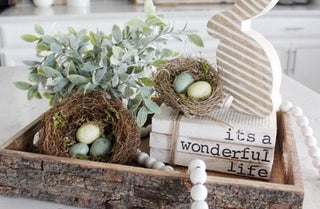 Twig Nest With Pastel Speckled Eggs, Set of Two