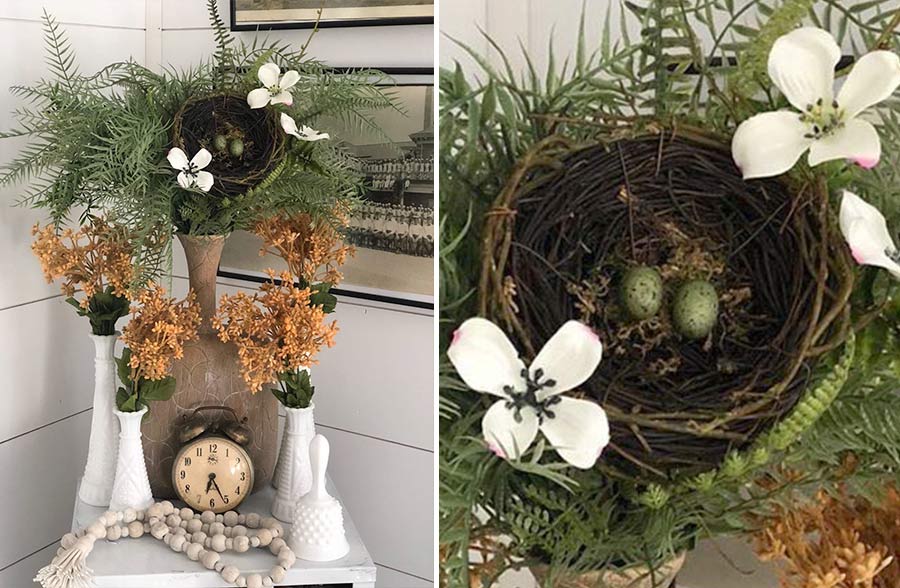 birds nest fern in floral arrangements Faux Bird Nest | Bird Nest With Fern & Dogwood