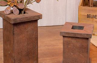 Rusted Metal Riser Flower Pots, Set of 2