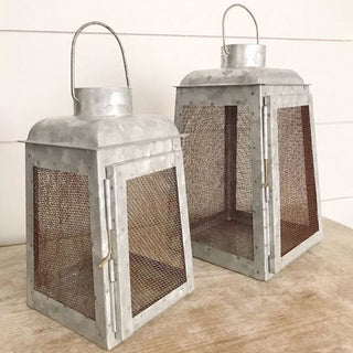Galvanized Metal Framed Lanterns, Set of 2