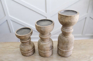 Chunky Wooden Spindle Candle Holders, Set of 3