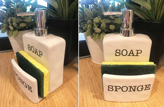2 in 1 Ceramic Soap Dispenser with Sponge Holder