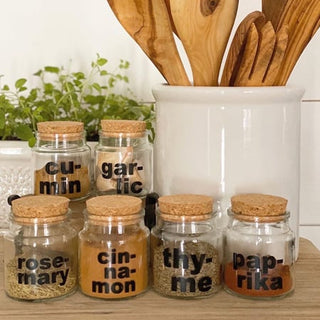 Glass Spice Jars with Cork Lids, Set of 6