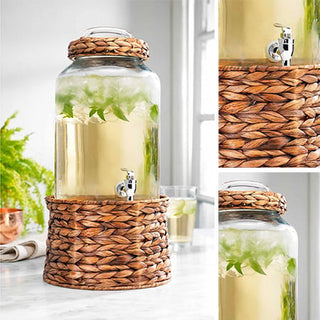 Wicker and Glass Cold Drink Dispenser