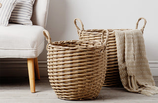 Outdoor Living Round Woven Baskets with Handles, Set of 2