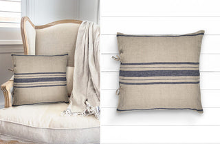 French Navy Striped Throw Pillow