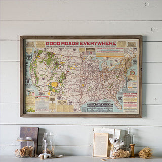 Vintage Inspired Good Roads Everywhere Framed Map