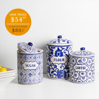 Delftware Inspired Kitchen Canisters, Set of 3