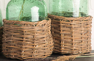 Green Tinted Glass Bottle with Removable Rattan Basket, Pick Your Size