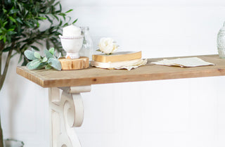Whitewashed Scroll Detail Wooden Console Table