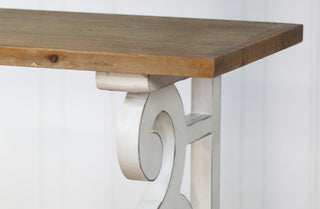 Whitewashed Scroll Detail Wooden Console Table