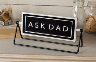 Embossed Enamel Rotating "Ask Mom, Ask Dad" Sign