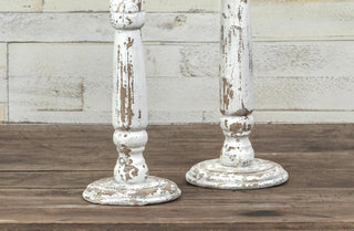 Chippy White Pillar Candle Holders, Set of 2