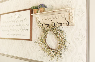 Distressed Scalloped Wall Shelf with Hooks