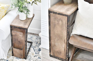 Vintage Side Table with Swiveling Wooden Cubby