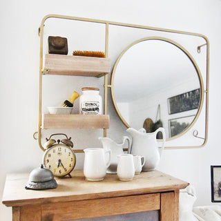 Round Vanity Wall Mirror with Shelving