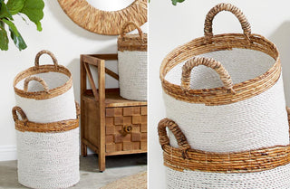 Two-Toned White Seagrass Baskets, Set of 3