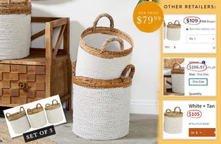 Two-Toned White Seagrass Baskets, Set of 3