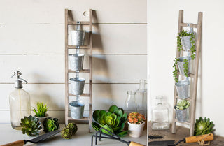 Wooden Ladder With Bucket Planters, Pick Your Style