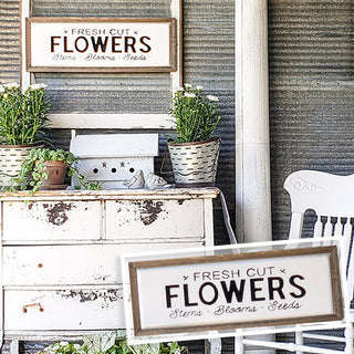 Enamel Flowers Sign With Wooden Frame