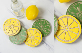 Lemon and Lime Wooden Coasters, Set of 4