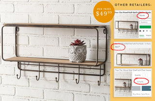 Two-Tier Wall Shelf with Hooks