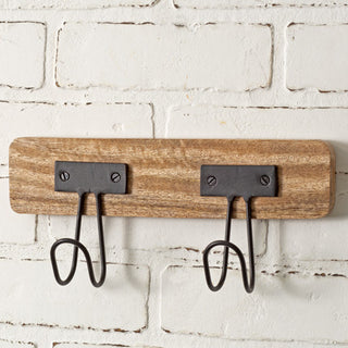 Double Hook Wooden Wall Rack