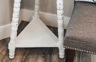 Distressed White Wood Round Accent Table with Removable Tray Top