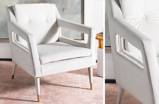 Off White Velvet Upholstered Tufted Armchair
