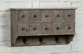 Distressed Wooden 10 Drawer Wall Rack