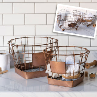 Copper Colored Wire Baskets, Set of 2 - Pick Your Style