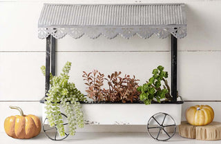Chippy Enamel Flower Cart with Awning