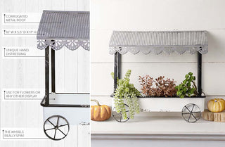 Chippy Enamel Flower Cart with Awning