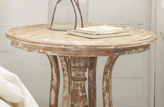 Traditional Whitewashed Round Wooden Accent Table