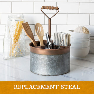 Galvanized Metal and Copper Caddy with Handle